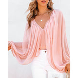 Rarove Back to School Women Fashion Casual Long Sleeve Loose Fit Blouse V Neck Batwing Sleeve Backless Sexy Tops