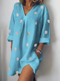 Rarove Thanksgiving Dress Women Summer Flax Loose V-Neck Printing Nine Points Sleeve Split Dresses Casual Vestidos MNY1956
