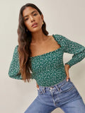 Rarove Vintage Floral Print Summer Blouse Women Top France Long Sleeve Blusas Mujer De Moda Shirt Women Tops