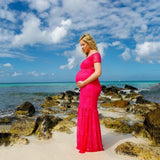 Maternity Short Sleeves Gown Maxi Photography Dresses Women Elegant Off Shoulder Lace Mermaid Pregnancy Dress Sexy Photo Shoot