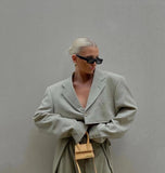 Rarove Women Cropped Blazer Long Sleeve Shoulder Pads Office Coat Blazers Fashion Girl Wrap Spring Vintage Outerwear