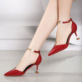 Zapatos De Mujer Women Fashion Sweet Pointed Toe Buckles Strap Stiletto Heels Lady Cool Red Party Heel Shoes  White Heels
