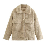 Rarove Winter New Fur Blend Coat Women Laple Loose Pocket Long Sleeve Warm Trick Fashion Coats Female