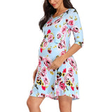 Women's Floral Maternity Dress Nursing Nightgown for Breastfeeding Nightshirt Sleepwear Half Sleeve Round Neck Pregnant Dress