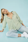 Rarove Stylish Women's Classic-Fit Long Sleeve Lightweight Button Down Shirt  Vertical Stripes Oversize BF Style Top Blouses