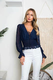 Rarove Casual Cropped Blouse Shirt Sheer Autumn V-Neck Sexy Women Blouse Long Sleeve Holiday Female Ladies Tops 2022