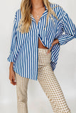 Rarove Stylish Women's Classic-Fit Long Sleeve Lightweight Button Down Shirt  Vertical Stripes Oversize BF Style Top Blouses