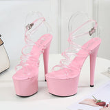 Rarove Walking Show Stripper Heels Clear Shoes Woman Platforms High Heels Sandals Women Sexy Big Yard Fish Mouth Shoes 2023 New Crystal