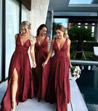 Rarove Graduation Prom Bridesmaid Dresses for Wedding Party Long Deep V-Neck Backless Split Side Sister Group Dress Evening Prom Party Gowns