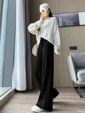 Rarove High Waist Pants for Women 2023Autumn Winter Casual Solid Tassel Knitted Wide Leg Pants Elastic Floor Trousers Women's Clothing
