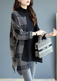 Rarove-Italian Black asymmetrical design Patchwork Plaid Fall Knit sweaters