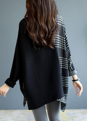 Rarove-Italian Black asymmetrical design Patchwork Plaid Fall Knit sweaters