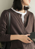 Rarove-Italian Chocolate Loose Knit Button Pockets low High Design Fall Sweater Cardigans