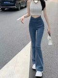 Rarove Jeans for Women 2023 Spring Autumn New Retro Blue High Waist Jeans Stretch Sexy V Waist Jeans Pants Streetwear Baggy Jeans Women