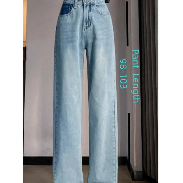 Rarove Jeans for Women 2024 Straight Tube Jeans Loose and Casual Drape Wide Leg Pants High Waisted Floor Mop Pants Embroidered Ripped