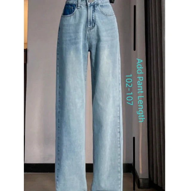 Rarove Jeans for Women 2024 Straight Tube Jeans Loose and Casual Drape Wide Leg Pants High Waisted Floor Mop Pants Embroidered Ripped