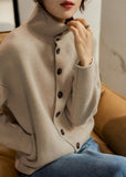 Rarove-Loose Light Camel Turtleneck Button Thick Knit Sweaters Long Sleeve