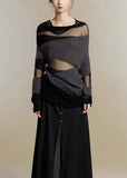 Rarove-New Black Turtleneck Tulle Patchwork Thin Knit Sweaters Fall