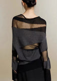 Rarove-New Black Turtleneck Tulle Patchwork Thin Knit Sweaters Fall