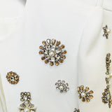 RAROVE 2024 New Fashion Round Neck Heavy Industry Beaded Short Jacket Jacket Slit Bell Pants Suit Blazer & Pants Suit Set With Crystal Embellishments - White