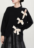 Rarove-Organic Black O-Neck Patchwork asymmetrical design Fall Knit Knitted sweaters