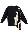 Rarove-Organic Black O-Neck Patchwork asymmetrical design Fall Knit Knitted sweaters