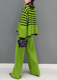 Rarove-Organic Green Turtle Neck Striped wide leg pants Knit Two Pieces Set Spring