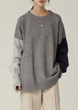 Rarove-Oversized gray Sweater Blouse o neck patchwork oversized fall knitwear