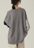 Rarove-Oversized gray Sweater Blouse o neck patchwork oversized fall knitwear