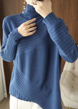 Rarove-Plus Size Blue Asymmetrical Solid Knit Sweaters Spring