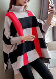 Rarove-Women Striped Knit Blouse O Neck Batwing Sleeve Loose-fitting Knitted Blouse