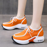 Rarove Women Autumn Platform Orange Sneakers New Canvas Lace Up Casual Shoes Woman Breathable Height Increasing Vulcanized  Shoes