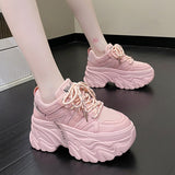 Rarove Women's Pink Chunky Sneakers Breathable Platform Sports Shoes Woman Lace Up Thick Sole Casual Shoes Zapatillas Mujer