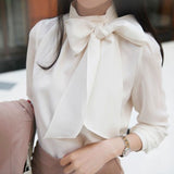 Rarove Black Friday Korean Women's Chiffon Blouses 2023 Autumn New Fashion Bow Long Sleeve Shirt Black White Elegant Streetwear Woman Tops