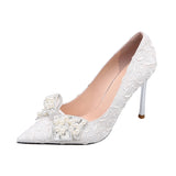 Rarove Ladies Sexy Stiletto Heel Pearl Wedding Shoes Bride Thin High Heels White Pumps Women Pointed Toe Dress Party Shoes