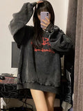 RAROVE Emo Gothic Print Oversized Sweatshirts Women Harajuku Vintage Loose Hoodies Long Sleeve Crewneck Pullovers Female Tops