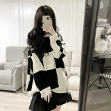 RAROVE Korean Style Plaid Cute Oversize Sweater Womens Harajuku Hollow Out Knitted Crewneck Jumper Pullover Female Sweat Tops