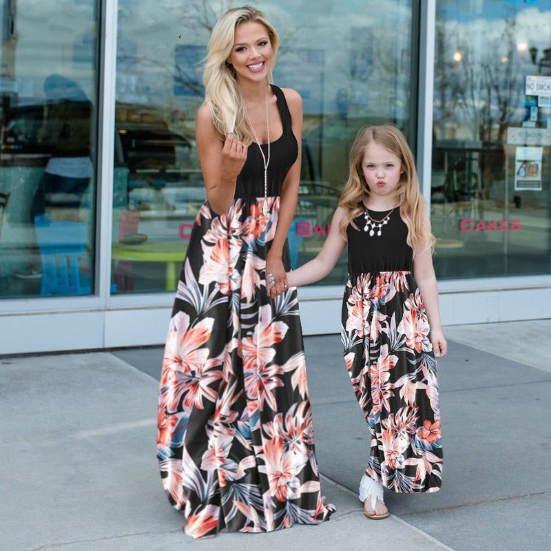 Rarove Mother And Daugther Dress Family Matching Outfits Floral Mom Girls Dresses Mom Baby Romper Mommy and Me Clothes Vestido