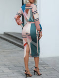 Rarove Fashion Women Two Piece Set Long Sleeve Striped Cropped Top & Drawstring Midi Skirt Set