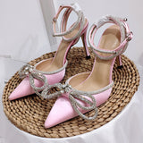 Rarove New Rhinestone Butterfly-Knot Sandals Fine Heel Sandals Women Crystal Fairy Wind Pink Bow Tie With Diamond High Heels