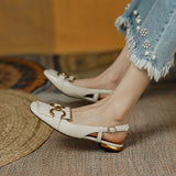 RAROVE Women Sandals Metal Decoration Solid Color Square Toe Ladies Flats Roman Retro Classic Back Strap Belt Buckle Female Shoes