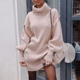 Fall outfits 2022 Elegant high neck knitted dress Loose Lantern Sleeve straight tube Dress 8 color sexy office dress Autumn winter