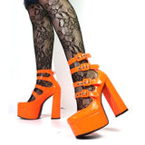 RAROVE Halloween Women's Brand New Great Quality Sweet Black Goth Block Platform Heels Chunky Mary Janes Shoes Woman Pumps High Heeled