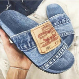 Rarove Back to School NEW Denim Slipper Female Shoes Non-Slip Comfortable Summer Flat Slippers Woman Slides Outdoor Beach Casual Shoes