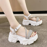 Rarove Crystal Strap Platform Sandals For Women Wedges High Heels White Sandals Woman Summer Thick Bottom Beach Shoes Chaussures Femme
