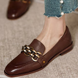 Rarove New Women Chain Loafers Low Heels Genuine Leather Round Toe Slip On Loafers Ladies Cozy Casual Spring Shoes