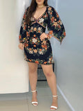 Rarove Back to School Women Sexy Deep V Floral Print Long Sleeve Mini Dress Summer Fashion Bodycon Short Dress