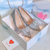 Rarove Newest Cinderella Shoes Rhinestone High Heels Women Pumps Pointed Toe Crystal Heels For Women Heels Women Shoes High Heels