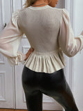 Rarove Women Fashion Mesh Flounce Long Sleeve Pullovers Top  V Neck Peplum Sweater Autumn Jumper