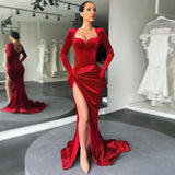 Rarove Velvet Long Dress Outfits Sexy Maxi Dresses Ruched Dresses Elegant Padded Slit Evening Club Gown For Women Gloves Sleeve